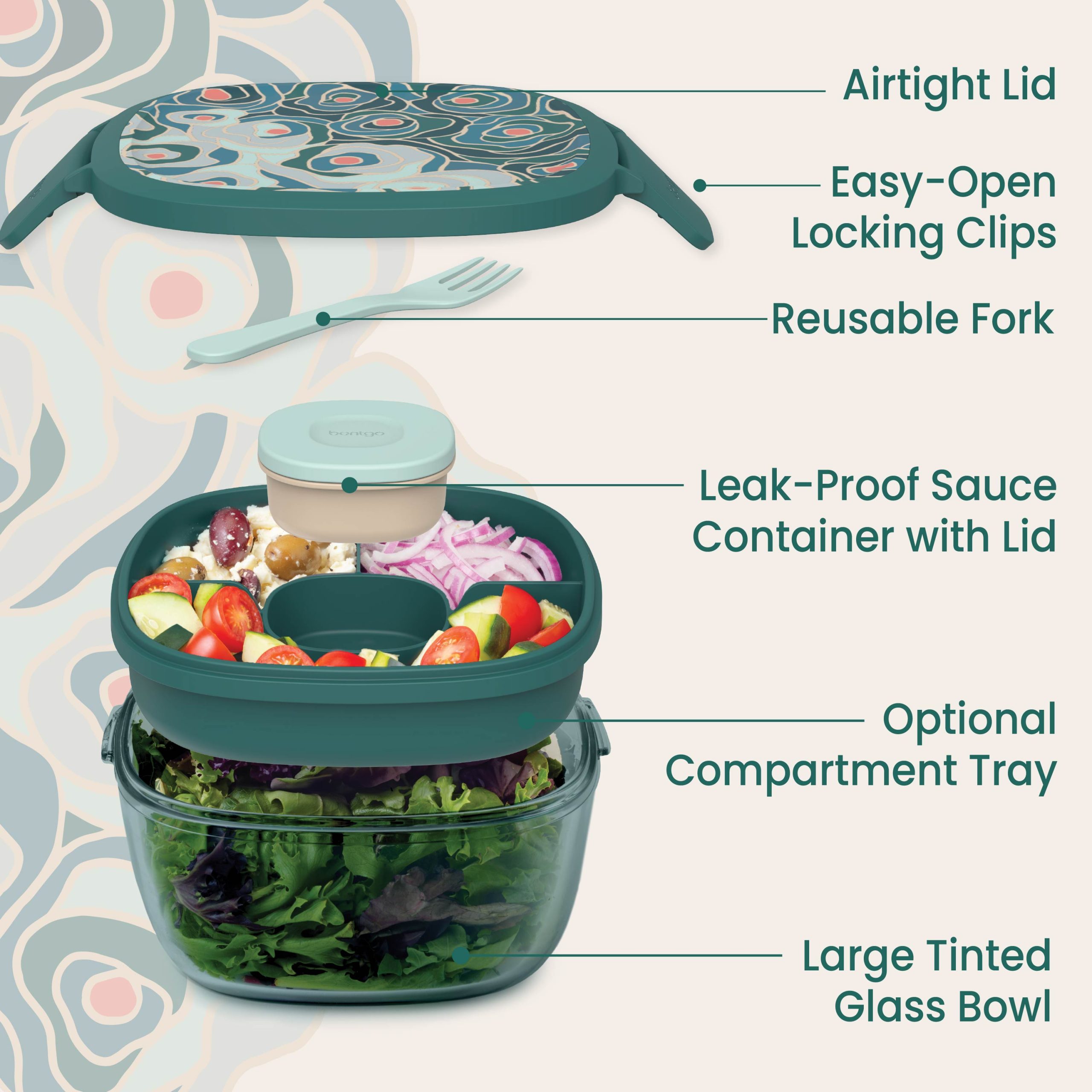 Bentgo Glass Prints All-in-One Salad Container - Image 19