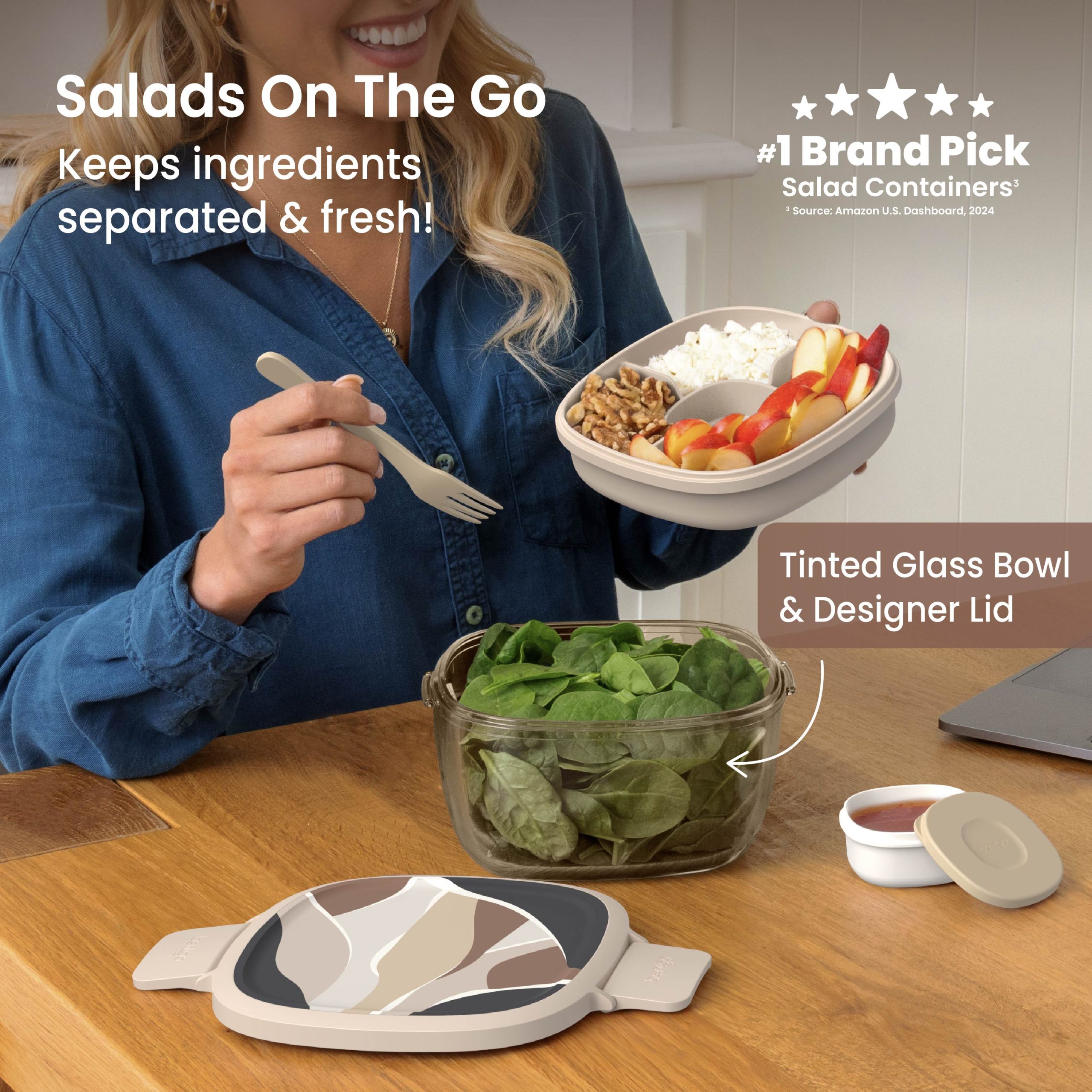 Bentgo Glass Prints All-in-One Salad Container - Image 2