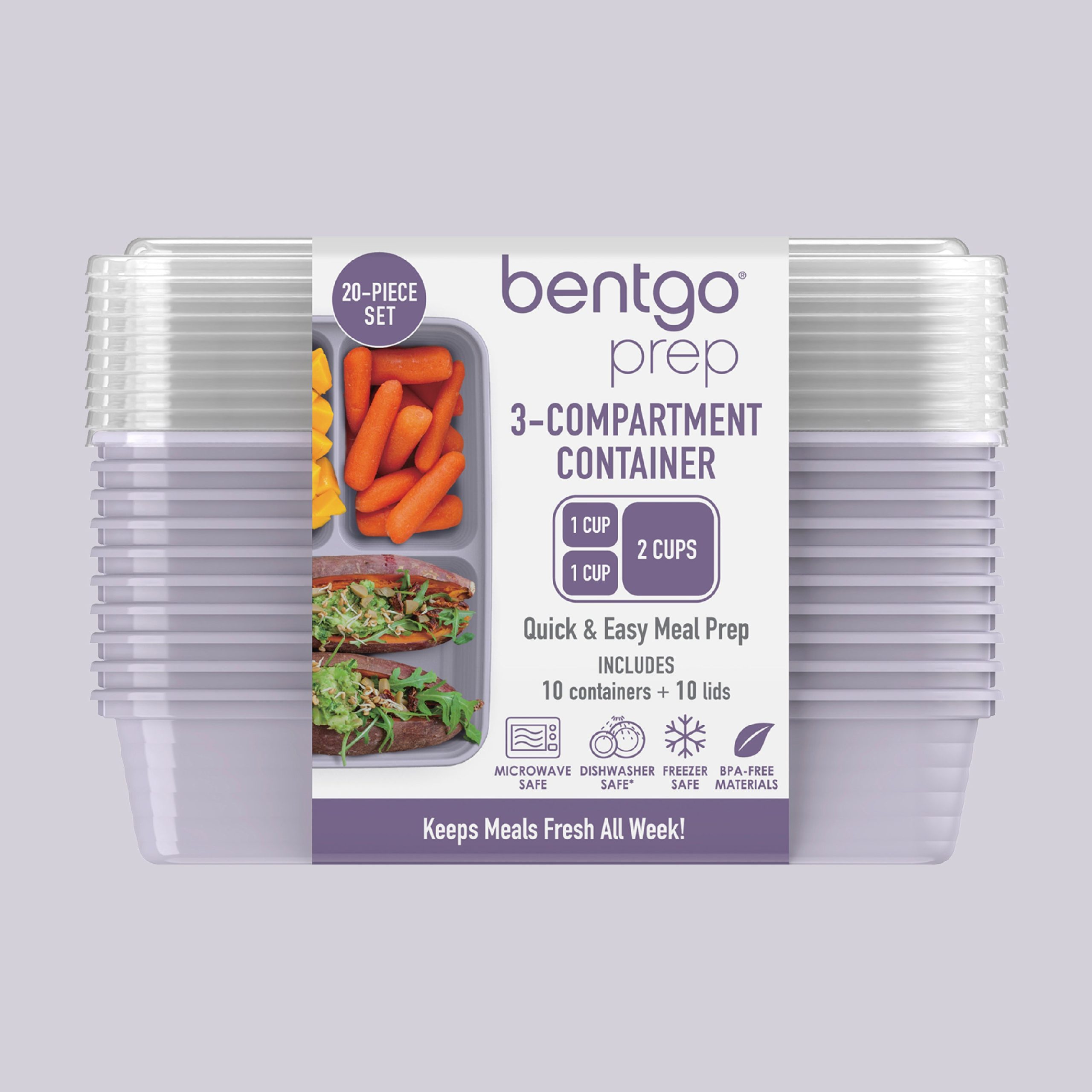 Bentgo Prep 3-Compartment Meal Prep Containers (20-Piece) - Image 8