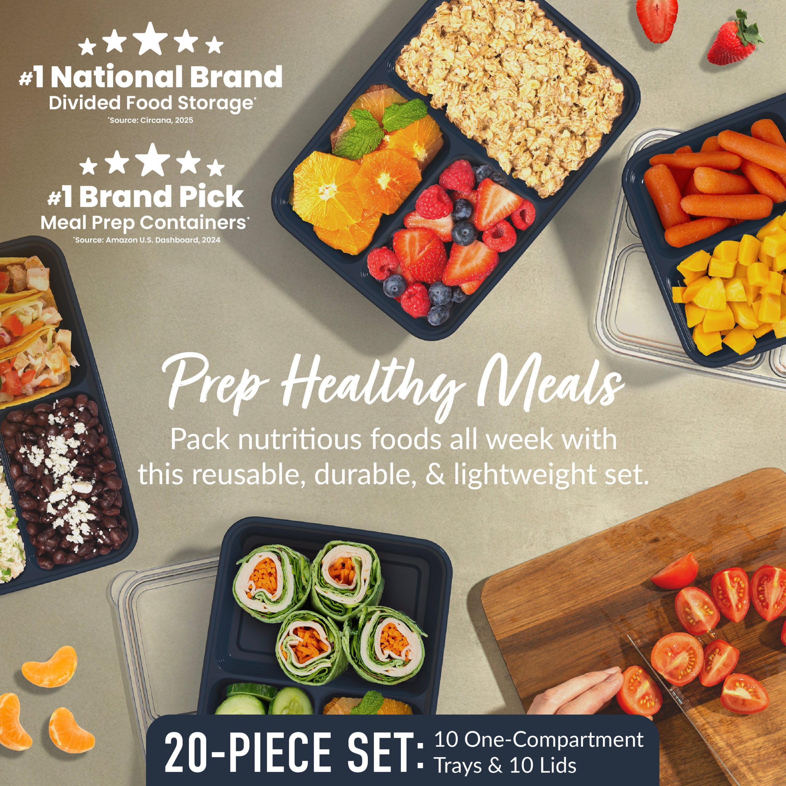 Bentgo Prep 3-Compartment Meal Prep Containers (20-Piece) - Image 10