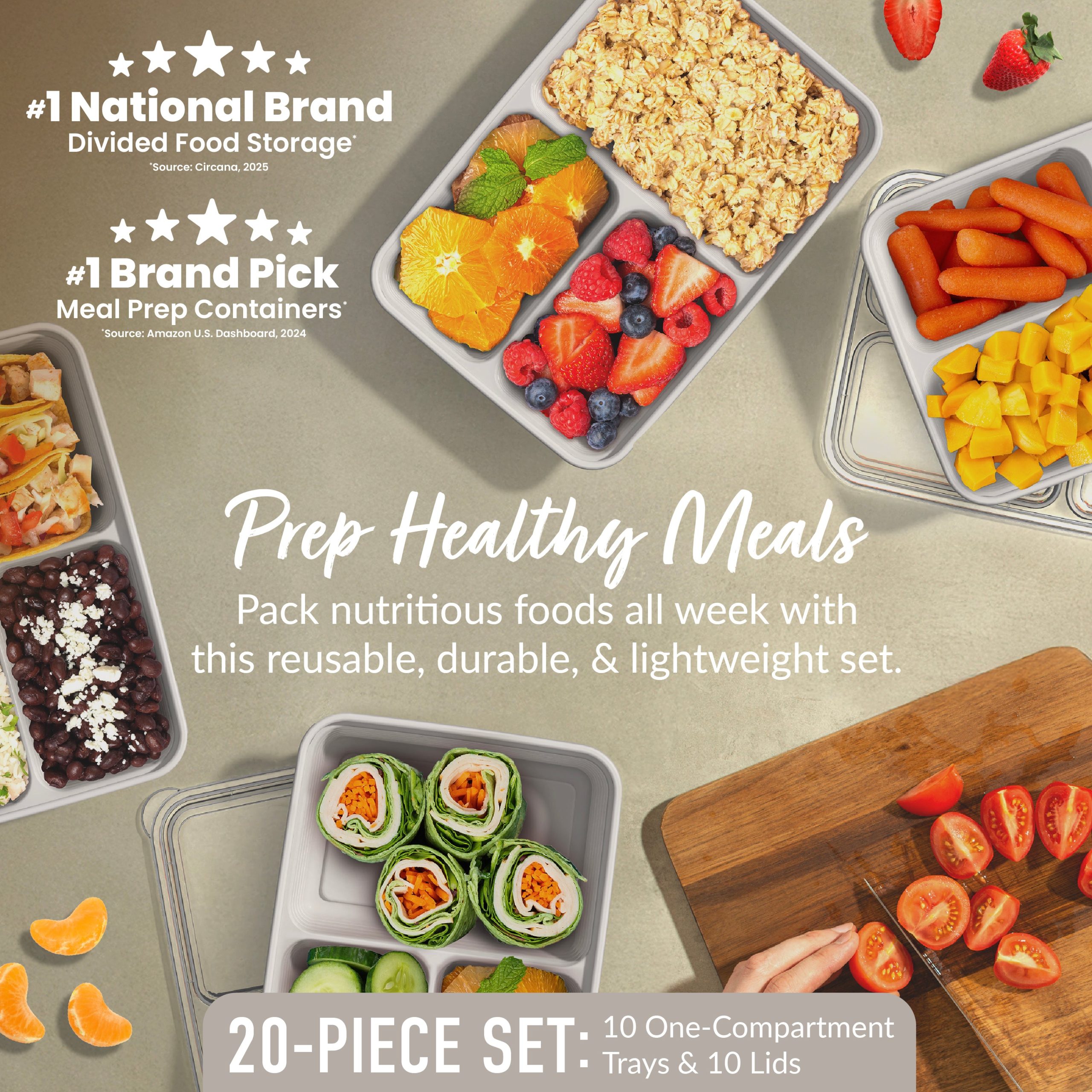 Bentgo Prep 3-Compartment Meal Prep Containers (20-Piece) - Image 26