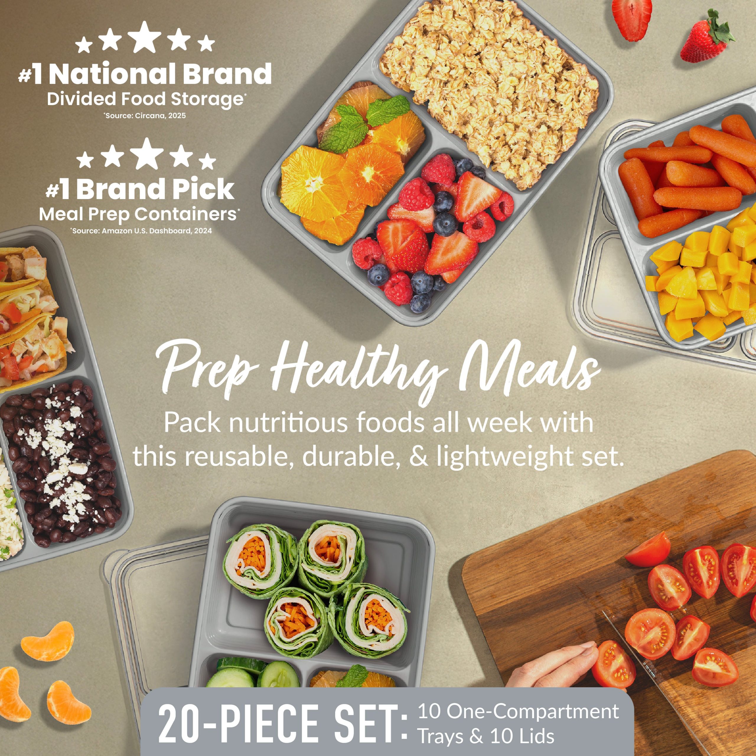 Bentgo Prep 3-Compartment Meal Prep Containers (20-Piece) - Image 18